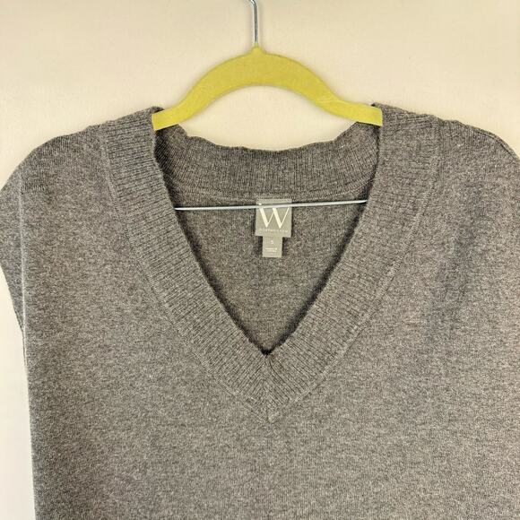 Nwt Worthington Gray Sleeveless Knit Oversized Slit V Neck Sweater Top Sz Small - Picture 3 of 11